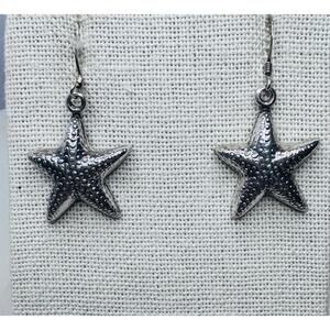 Sterling Silver 925 Starfish Dangle Earrings Textured Finish